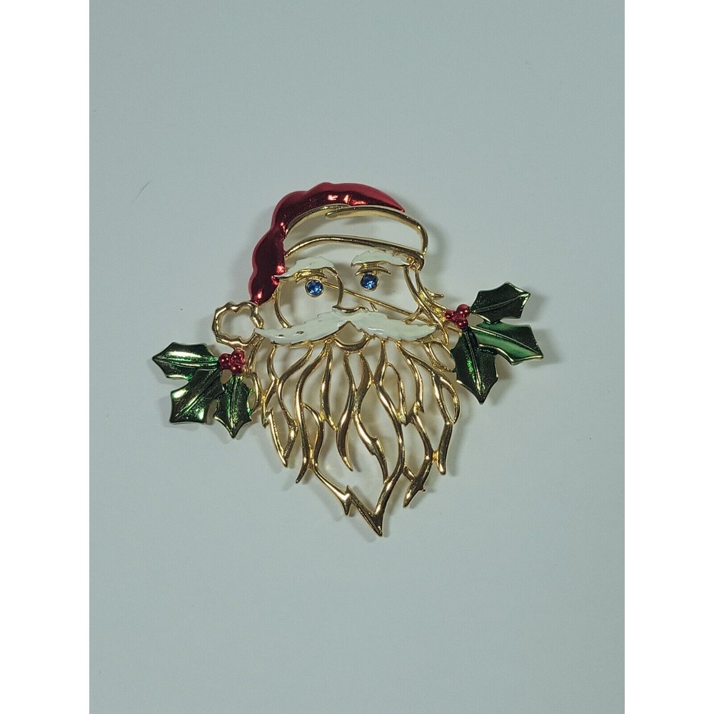 Jonette Vintage 1980s-90s Christmas Pin JJ Artifacts Brooch Santa Rhinestone Eye